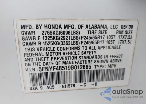 2010 Honda Pilot Touring z USA, uszkodzony, nr VIN 5FNYF4H96AB023300